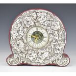 Hallmarked silver mounted mantel clock with embossed vine decoration, London 1988, maker Keyford