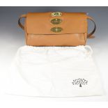 Mulberry handbag or underarm bag in tan grained leather with decorative triple postman's lock