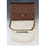Vintage Chanel chocolate brown quilted leather handbag with classic chain strap and logo, c1980's,