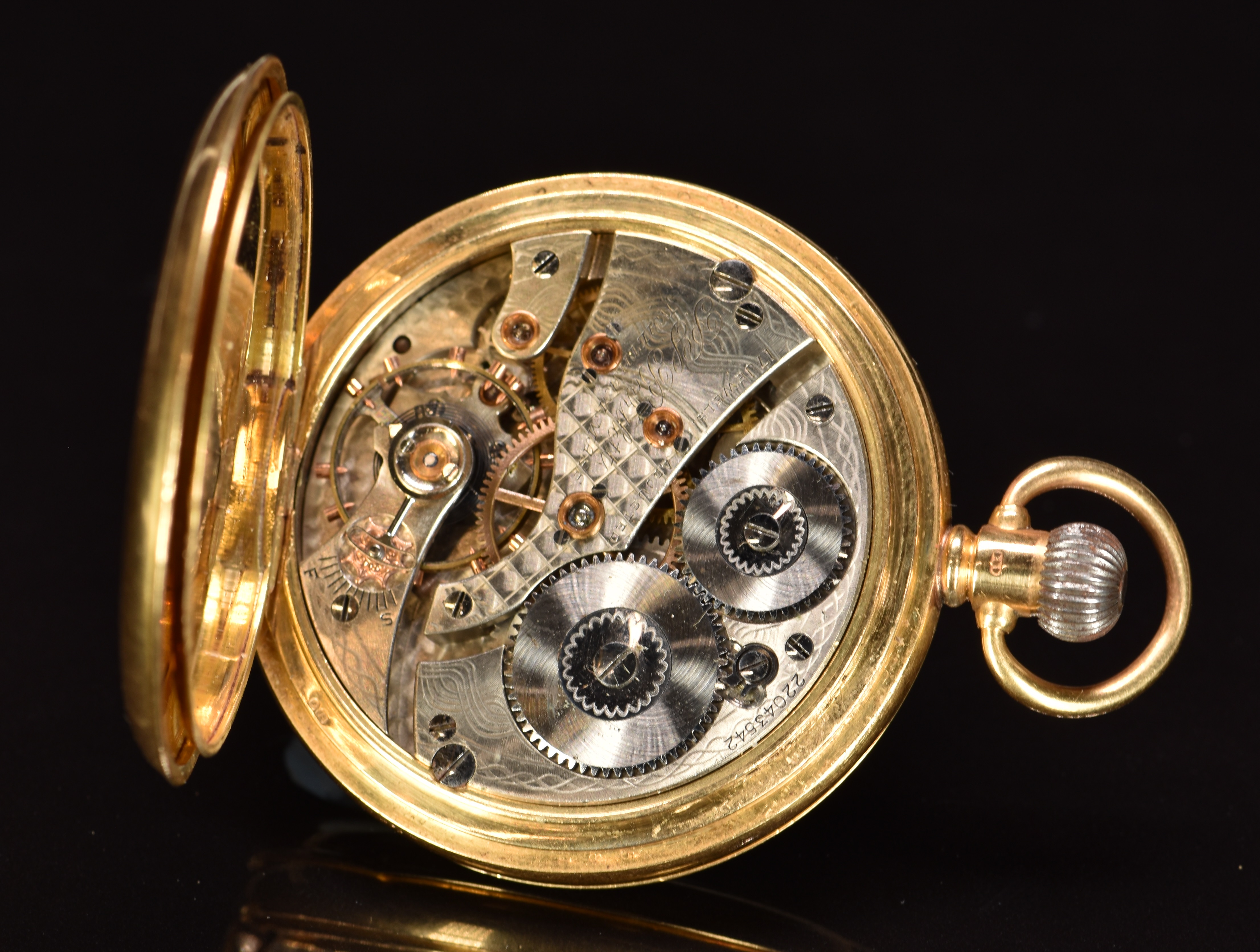 P S Bartlett Waltham 18ct gold keyless winding half hunter pocket watch with inset subsidiary - Image 4 of 4