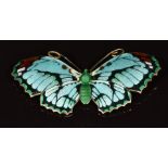 Hallmarked silver brooch in the form of a butterfly set with guilloché enamel, maker J A & S, 3.5