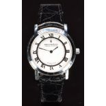 Dreyfuss & Co gentleman's wristwatch with blued hands, black Roman numerals, white dial, stainless