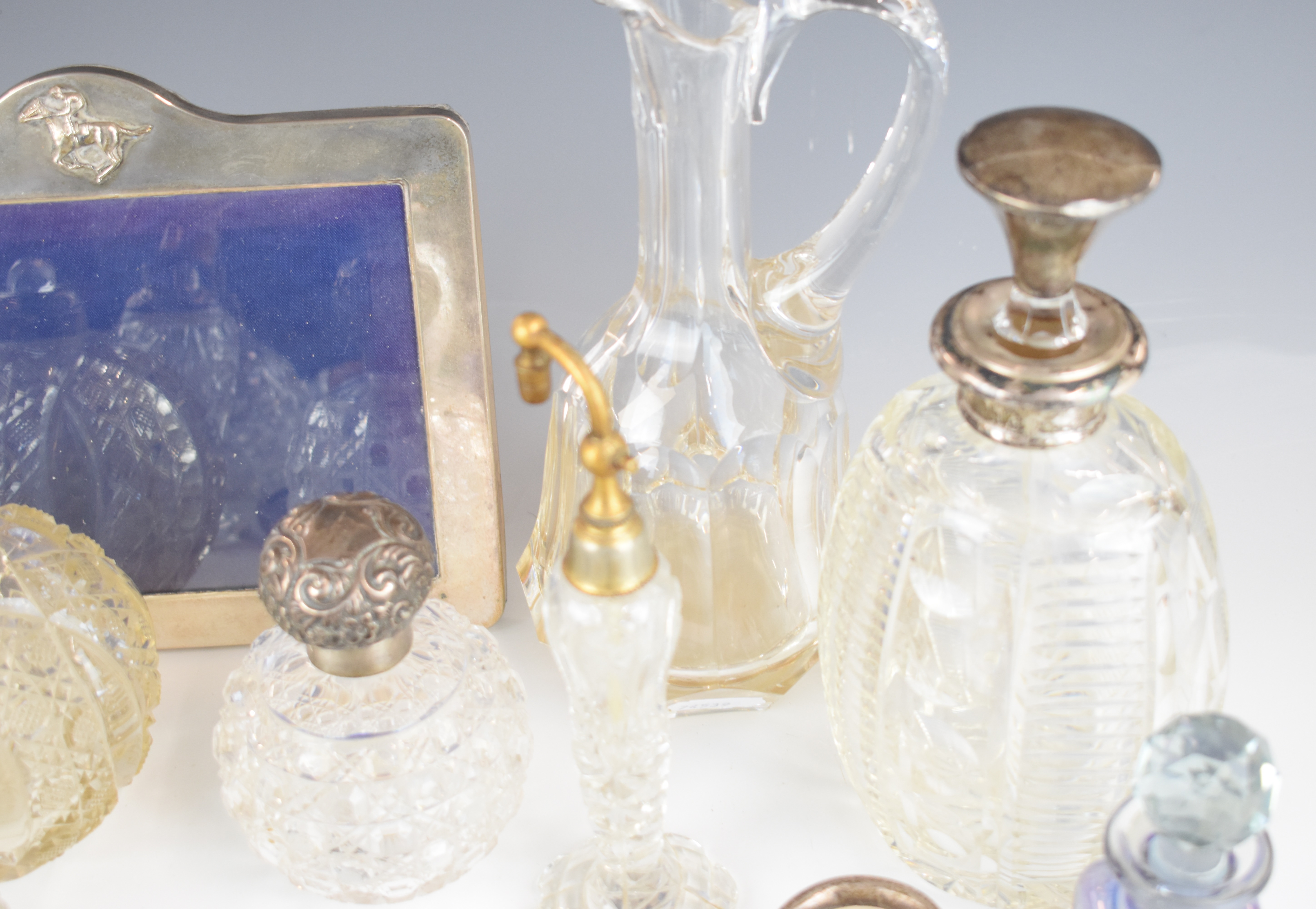 Hallmarked silver mounted glass items including claret jug, decanter, scent bottles etc, further - Image 5 of 9