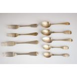 Nine pieces of Georgian and later hallmarked silver cutlery to include Fiddle and Thread, Fiddle and