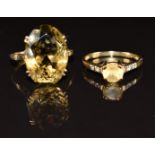 Two 9ct gold rings set with quartz, 6.7g, size N & P
