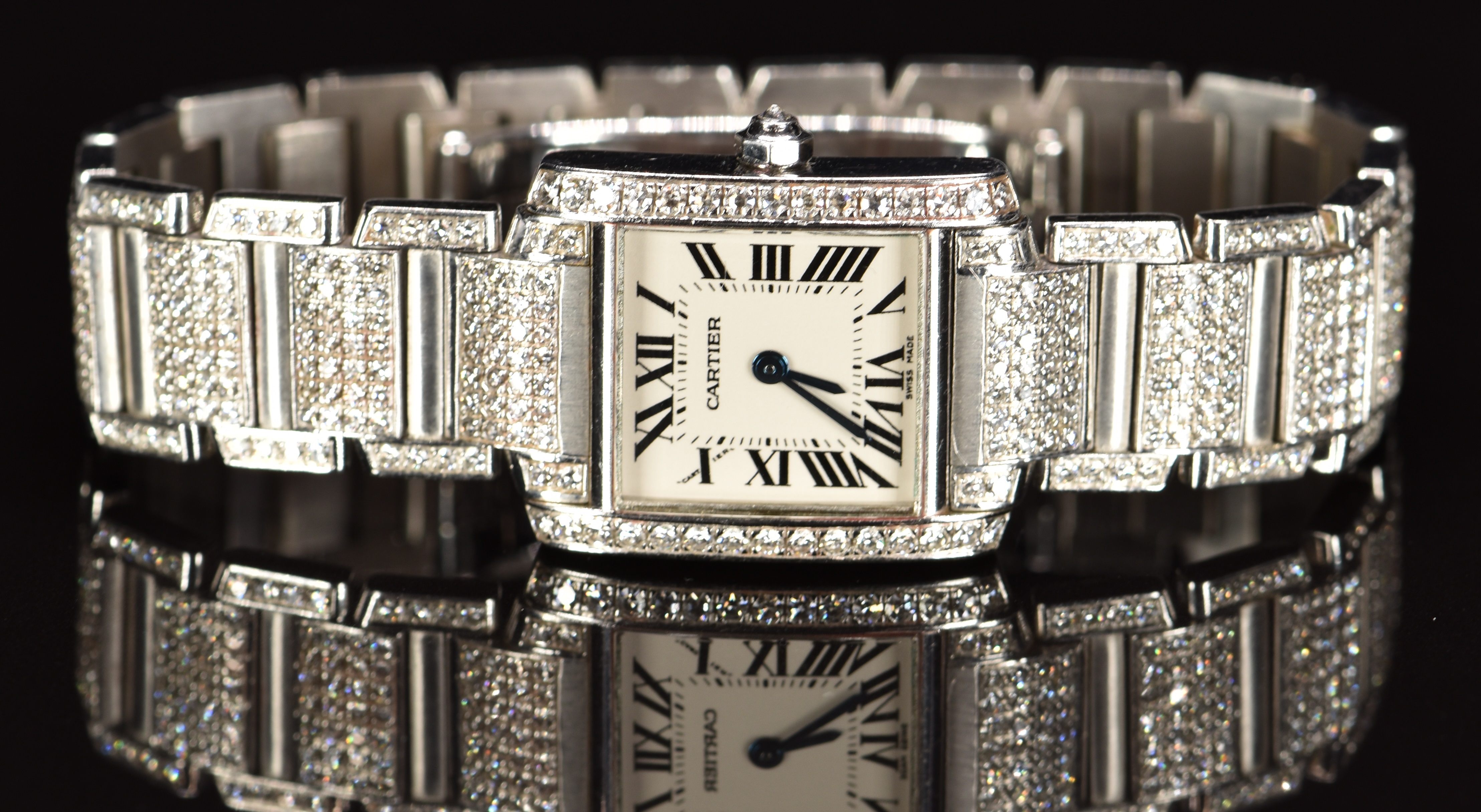 Cartier Tank 18ct white gold ladies wristwatch ref. 2403 with diamonds set to the case, bracelet and - Image 3 of 7