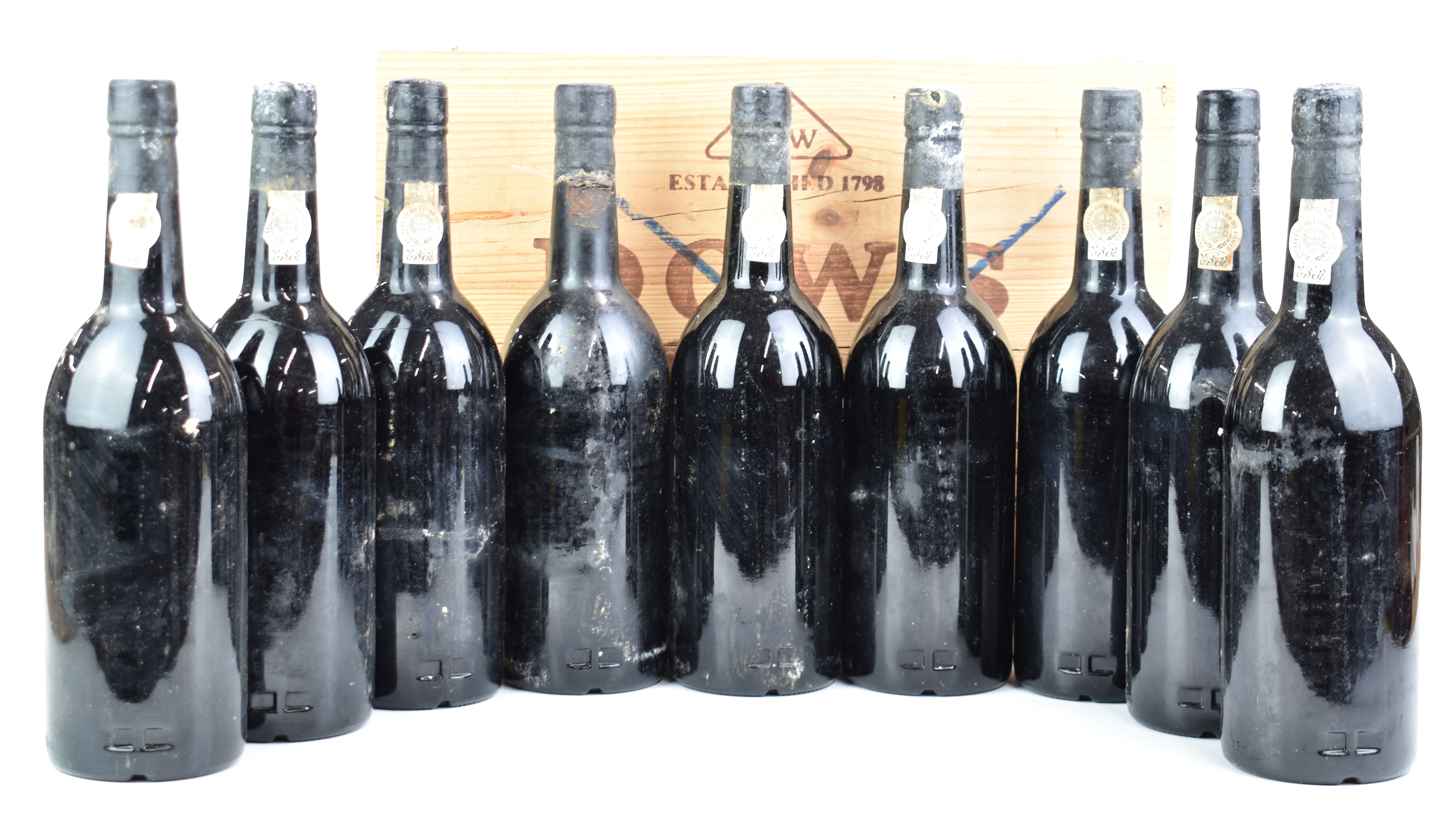 Nine bottles of Warre's 1977 vintage port, 75cl, with unrelated Dow's case - Image 2 of 3