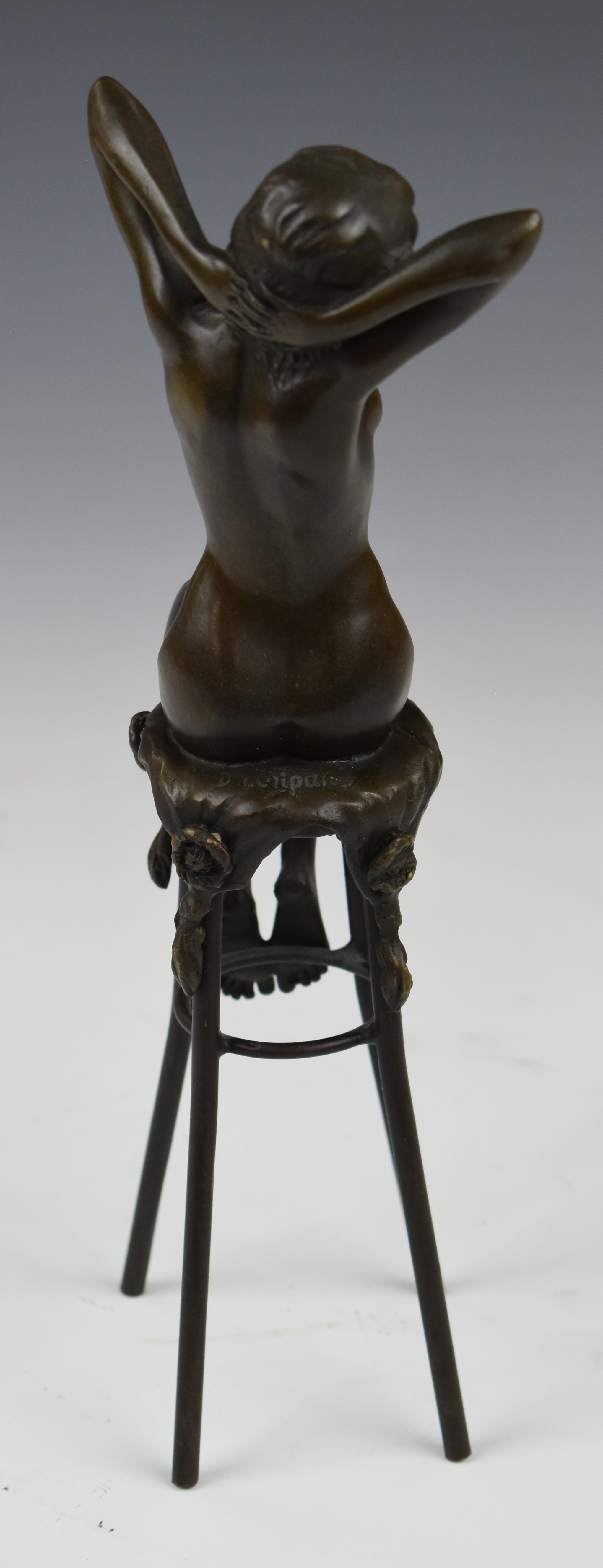 Bronze study of a nude lady on a high stool, height 25cm - Image 3 of 3