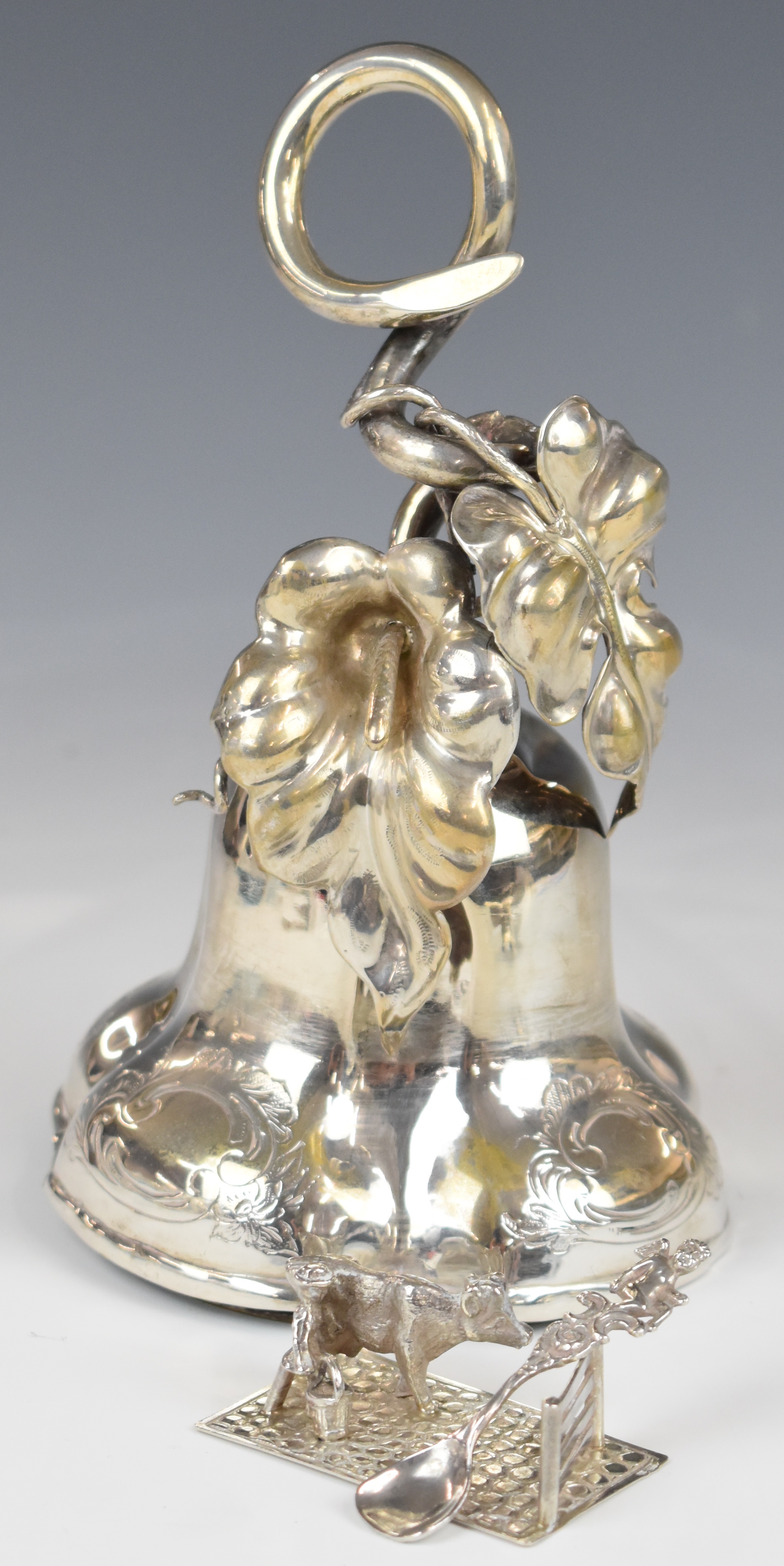 Dutch silver mounted table bell, novelty salt formed as a swan, marked 835, model of a bird, - Image 3 of 3