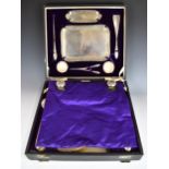 Queen Mary Royal interest Walker & Hall hallmarked silver dressing table set, in fitted case with