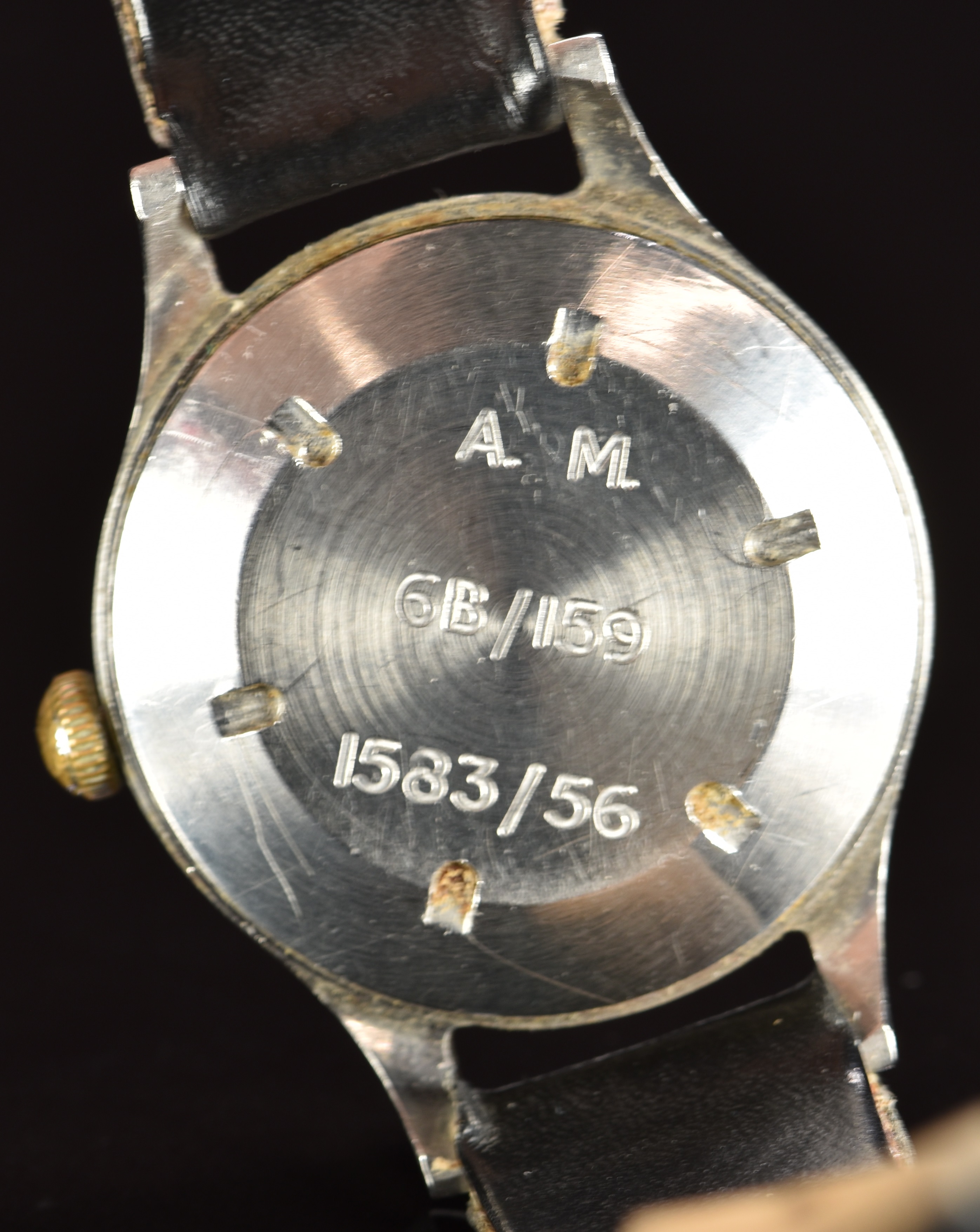 Omega British military issue wristwatch with luminous hands, white Arabic numerals, black dial, - Image 6 of 6