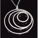 An 18ct white gold concentric circle pendant set with diamonds, on a silver chain, 16.2g