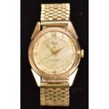 Avia De Luxe 9ct gold gentleman's wristwatch with gold hands and hour markers, silver dial and