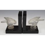 Pair of Art Deco opaque glass chick or bird bookends, possibly Lalique, H12cm