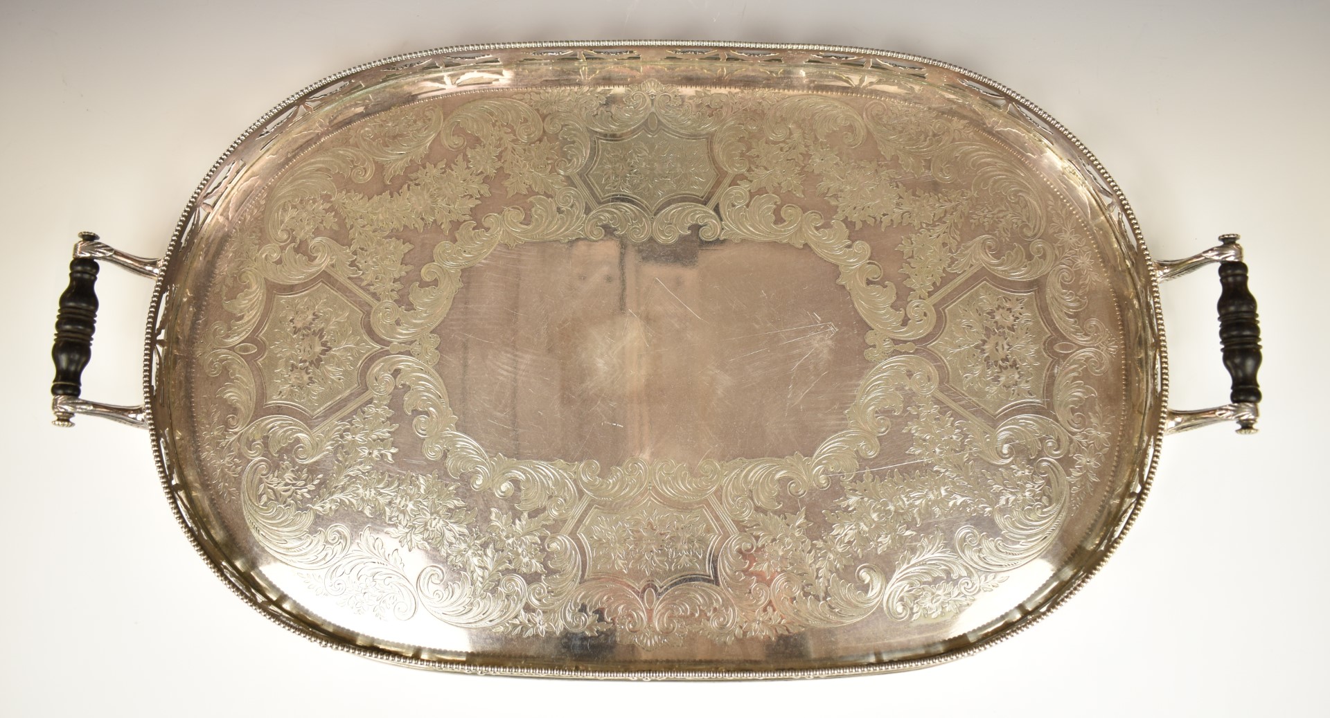 Elkington & Co. silver plated twin handled galleried tray with foliate swag decoration, length 69cm - Image 2 of 6