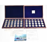 Windsor Mint two sets of gold plated commemorative coins for fish and African wildlife, in deluxe