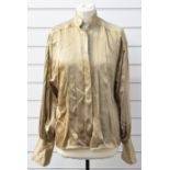 Vintage Chanel silk satin blouse with double cuff and pleated feature to front, with Chanel label