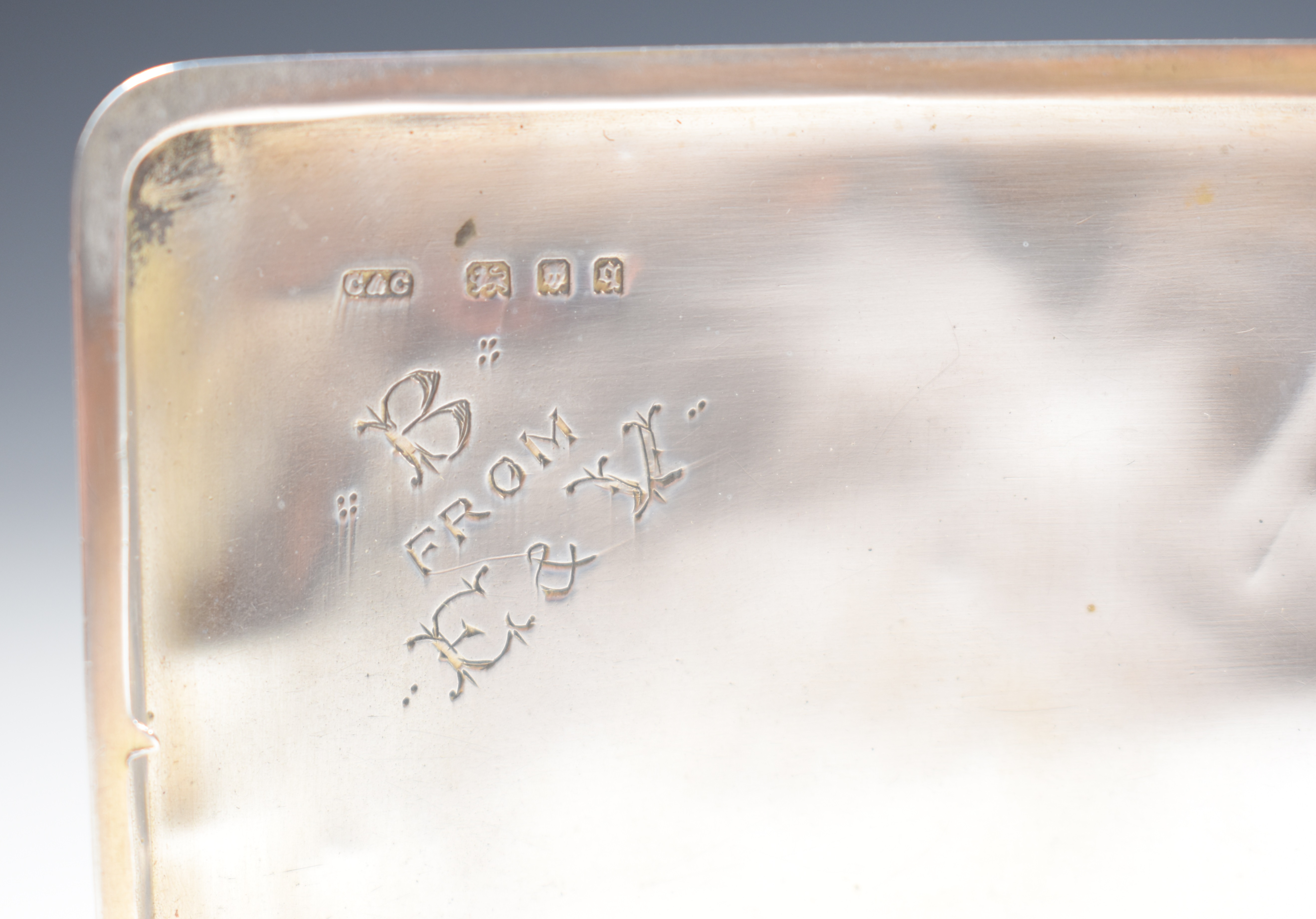 Curved hallmarked silver cigarette case with engine turned decoration, together with two - Image 4 of 7