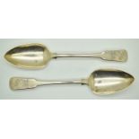 Two Georgian hallmarked silver Fiddle pattern table spoons, Exeter 1811, maker William Welch II,