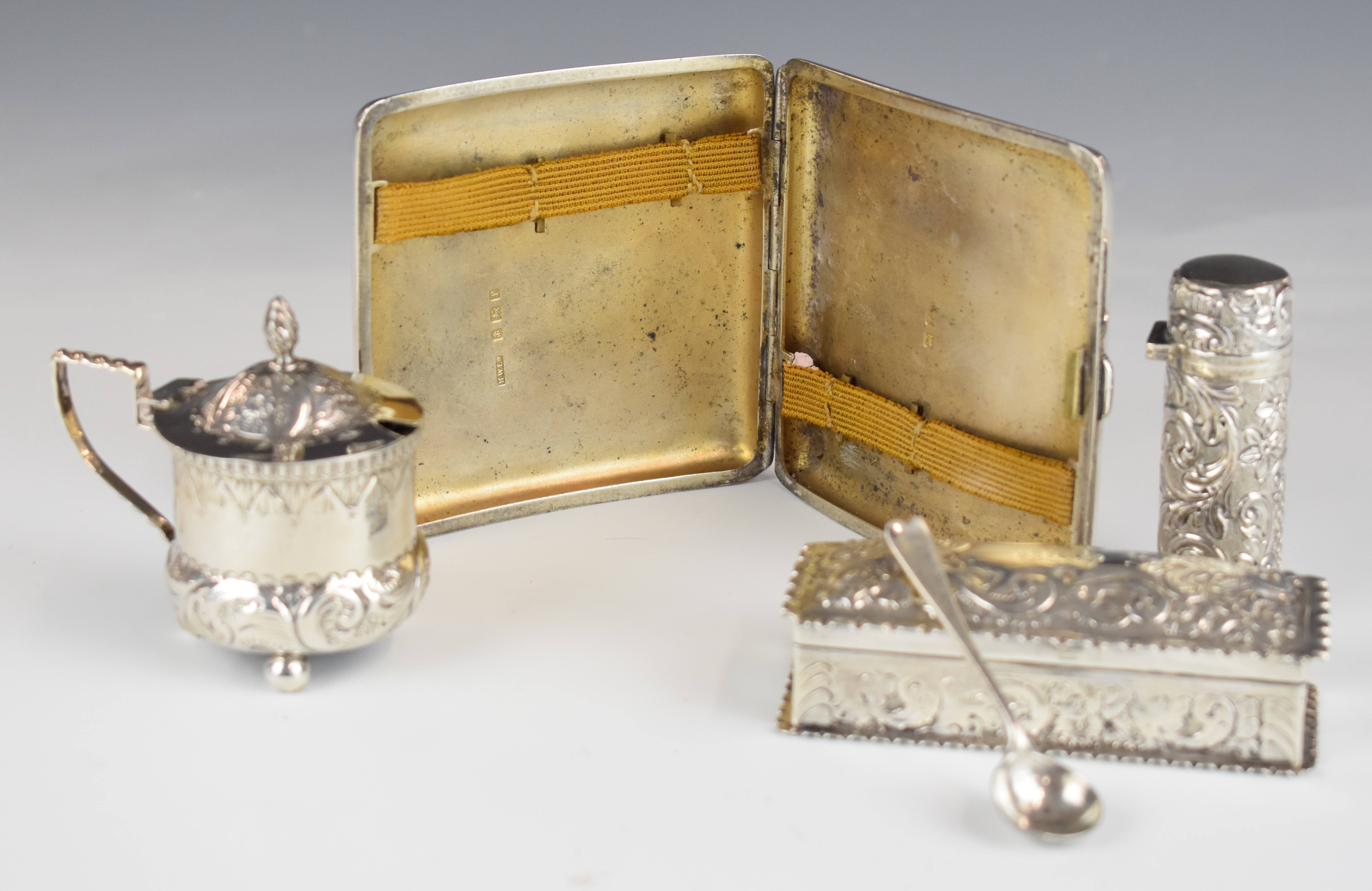 Curved hallmarked silver cigarette case, Victorian hallmarked silver snuff or similar box with - Image 3 of 6