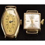 Two 9ct gold ladies wristwatches, one Avia with gold hands and silver dial (16x15mm, 5.8g) the other