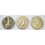 Three Ancient Greek silver coins to include Philip Syria 193-83 BC, each around 24mm diameter