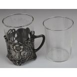 Pair of WMF Art Nouveau pewter glass beaker holder with stylised ladies, height 10.5cm