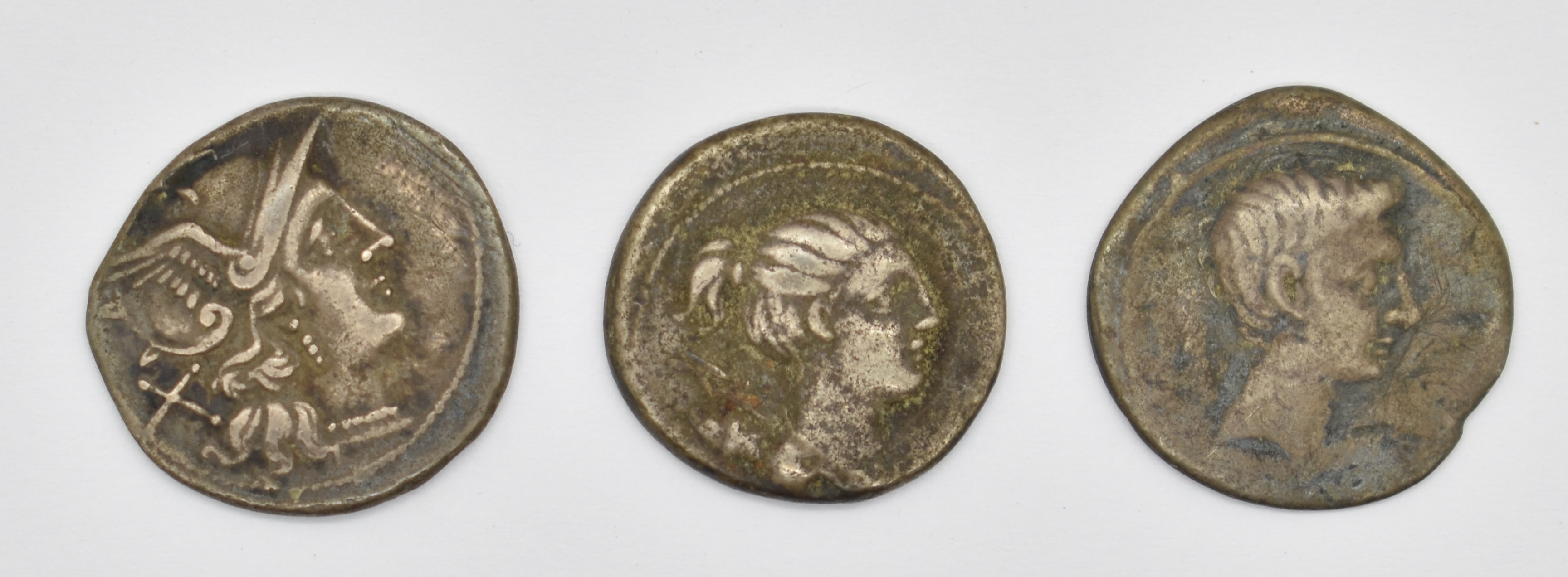 Four Roman coins comprising three silver examples in Harrods coin department envelope with hand- - Image 4 of 5