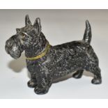 A cold painted style metal model of Scottish Terrier, length 10cm