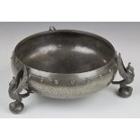 Walker & Co. Homeland pewter Arts and Crafts bowl with bird supports, diameter 25.5cm
