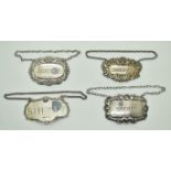 Four various hallmarked silver Sherry bottle tickets or labels, weight 44g