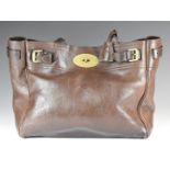 Mulberry Bayswater open buckle tote bag in dark brown grained leather with brass hardware, 42 x