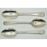 Three various Georgian hallmarked silver Old English pattern dessert spoons, various dates and
