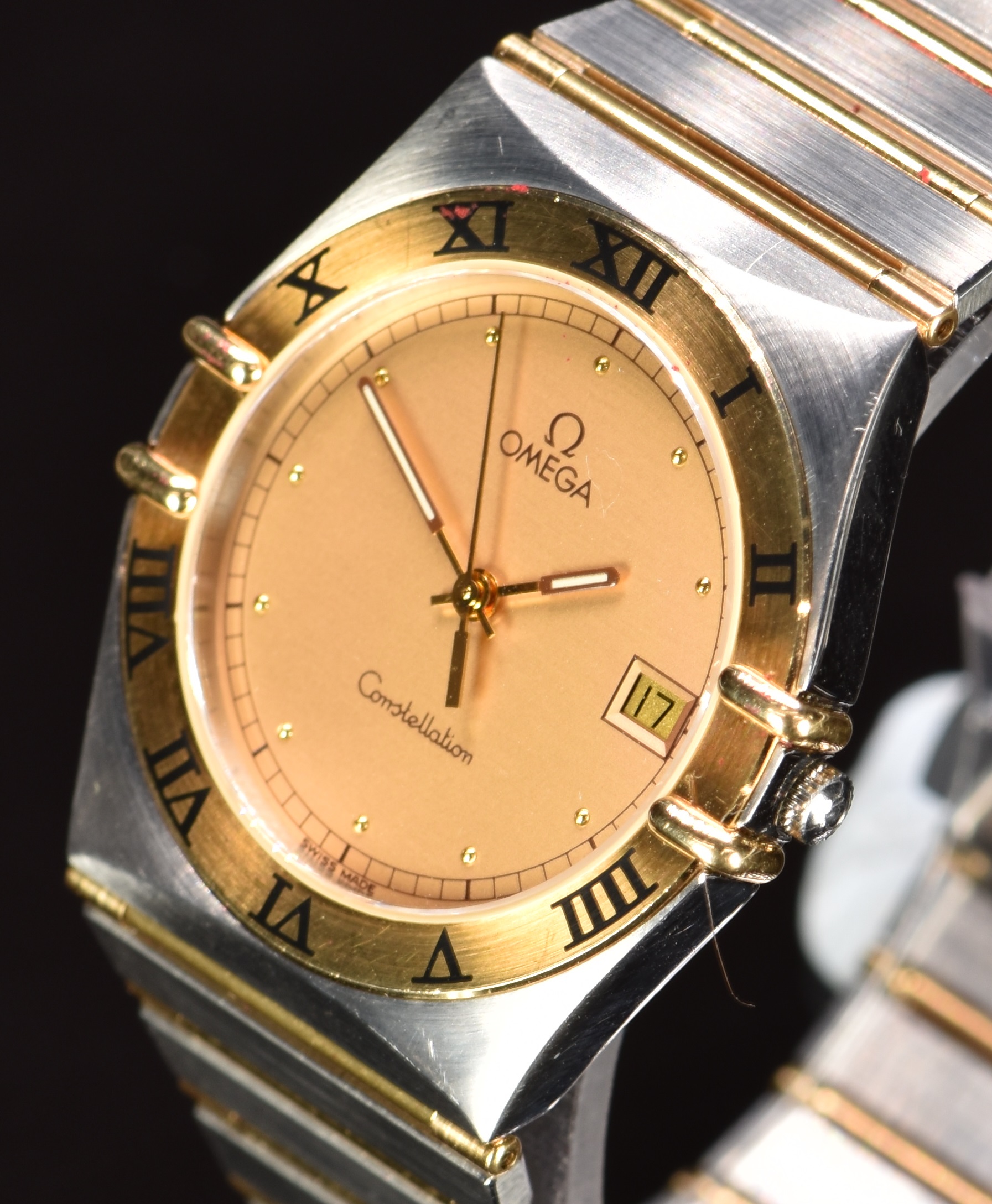 Omega Constellation gentleman's wristwatch with date aperture, luminous hands, gold dial, back Roman - Image 2 of 7