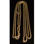 Victorian / Edwardian 9ct gold guard chain made up of faceted links, length 152cm, 51g