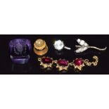 A section of Victorian necklace set with foiled garnets (2.1g), 9ct gold stud set with a seed