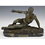 After Luca Madrassi bronze figure of a fallen warrior, probably The Lonely Gaul, W34 x H23cm