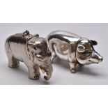 Two novelty vesta cases, one formed as a elephant the other as a pig (unmarked but possibly silver),