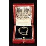 Georgian / Victorian witching heart brooch set with foil paste, in vintage box