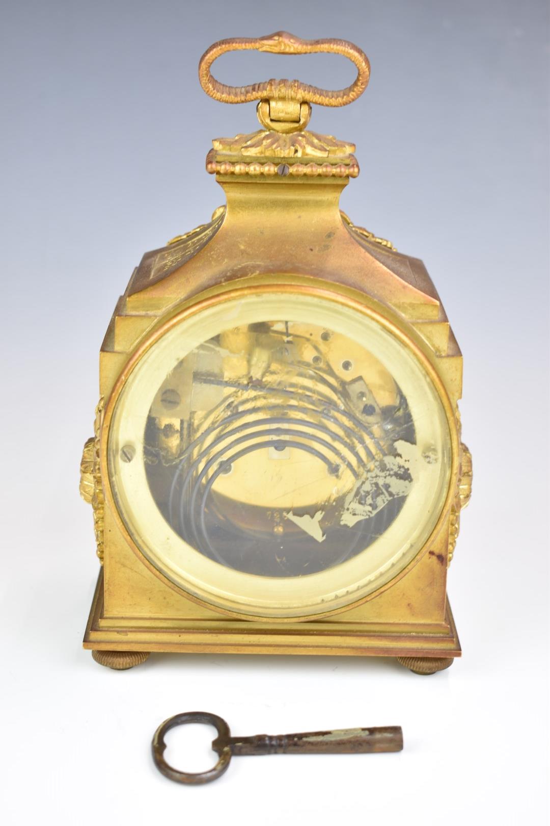 Gilt metal cased mantel or bracket clock with silvered dial, the French movement with platform - Image 7 of 11