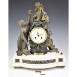 19th or early 20thC marble and gilt metal mantel clock, with white enamel painted dial, striking