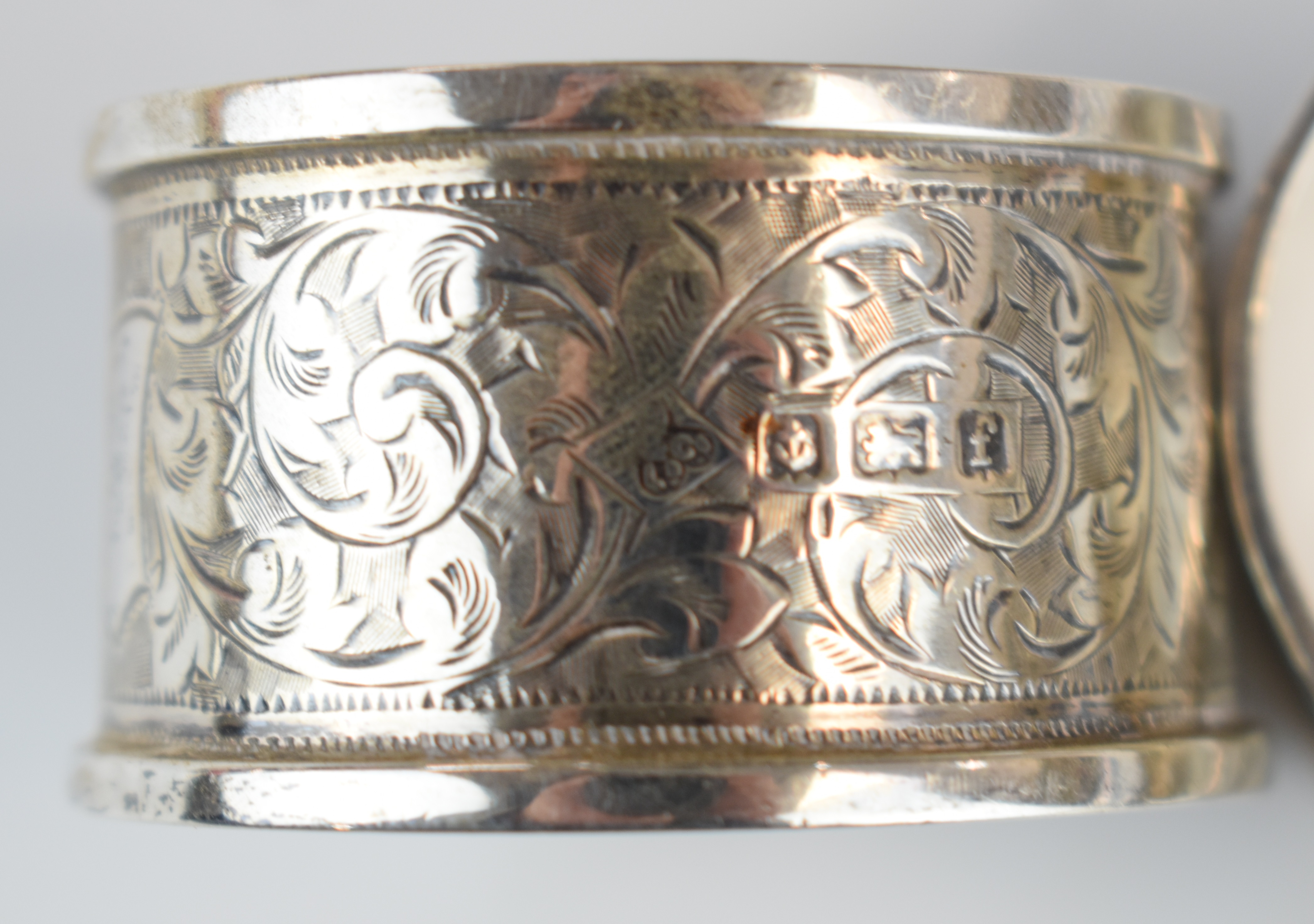 Hallmarked silver items to include pair of shell shaped salts and a pair of napkin rings, weight - Image 7 of 8