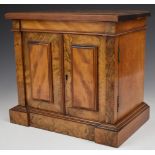 19th/20thC walnut breakfront collector's cabinet with three graduated drawers with campaign style