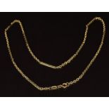 A 9ct gold necklace made up of flat and circular links, 7.4g