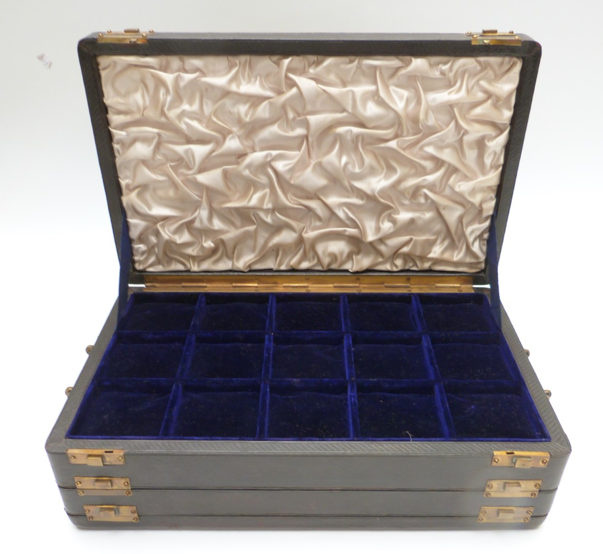 Tooled leather Victorian or early 20thC travelling jewellery salesman's or collector's case ex - Image 2 of 6