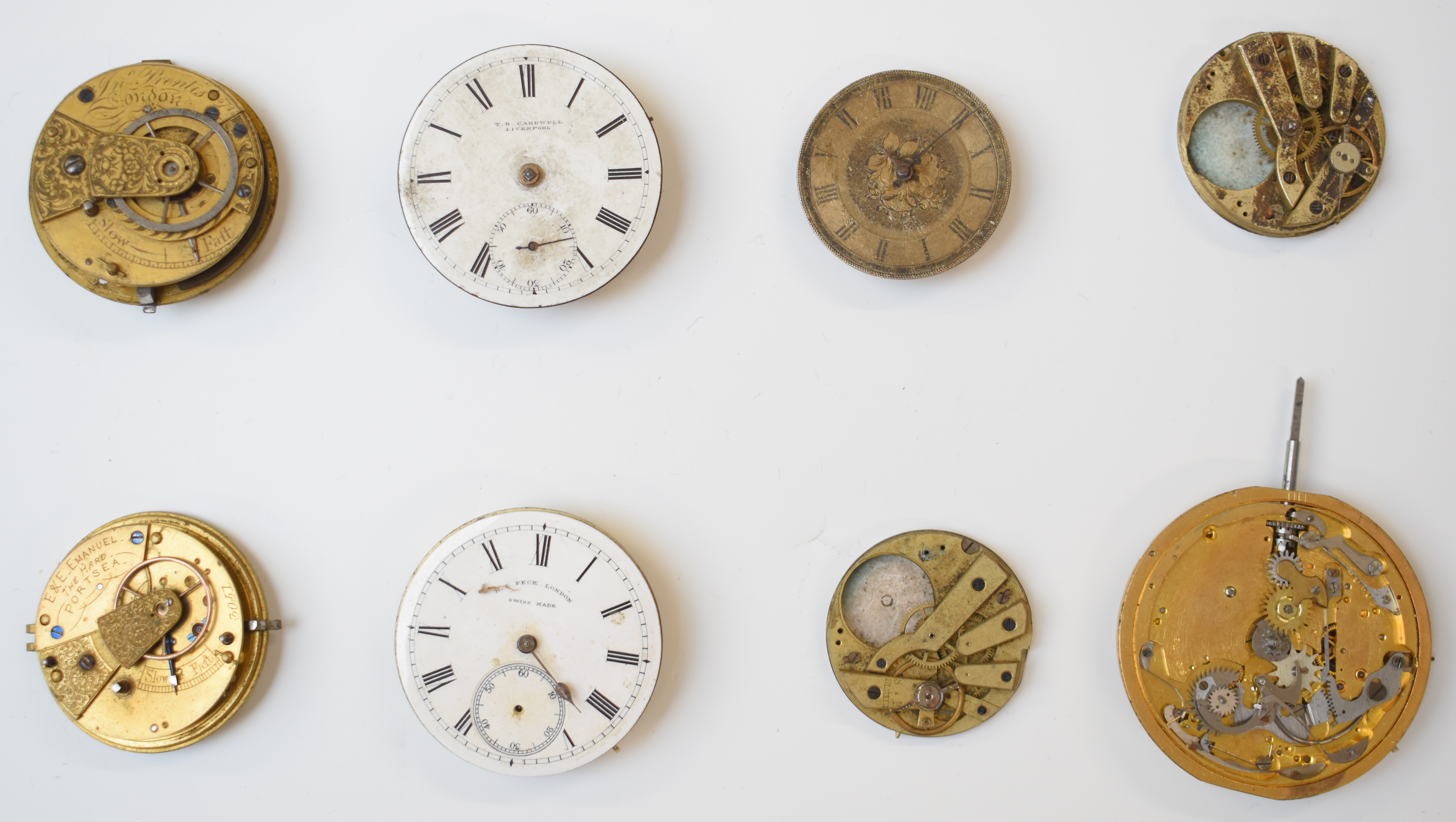 Large collection of pocket watch movements, dials and parts including fusee movements, tortoiseshell - Image 9 of 19