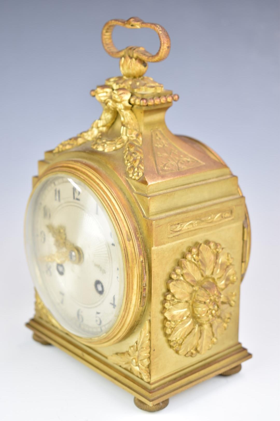 Gilt metal cased mantel or bracket clock with silvered dial, the French movement with platform - Image 6 of 11