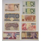 A small collection of banknotes to include Peppiatt WW2 £1 and 10 shilling, Somerset consecutive
