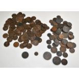 A collection of Georgian and Victorian copper coinage, some William III, cartwheel twopence etc