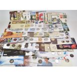 Eighty five coin/stamp covers, various subjects including sporting, military, transport, TV etc,